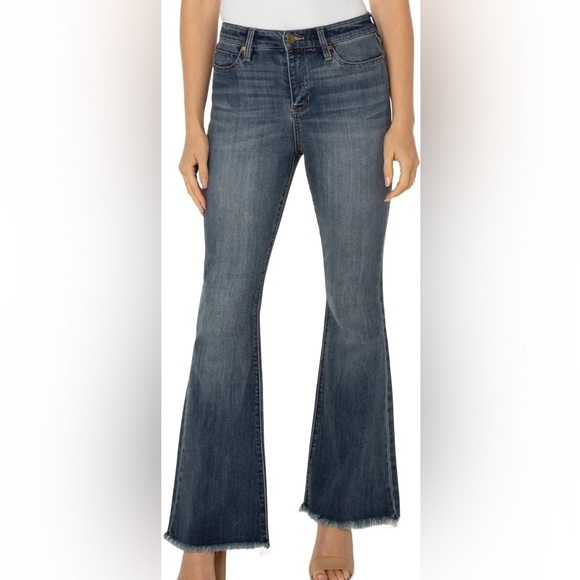 NWT Liverpool Denim KickFlare Raw Hem Jeans Pieced Light Wash Size 25 - Picture 1 of 14